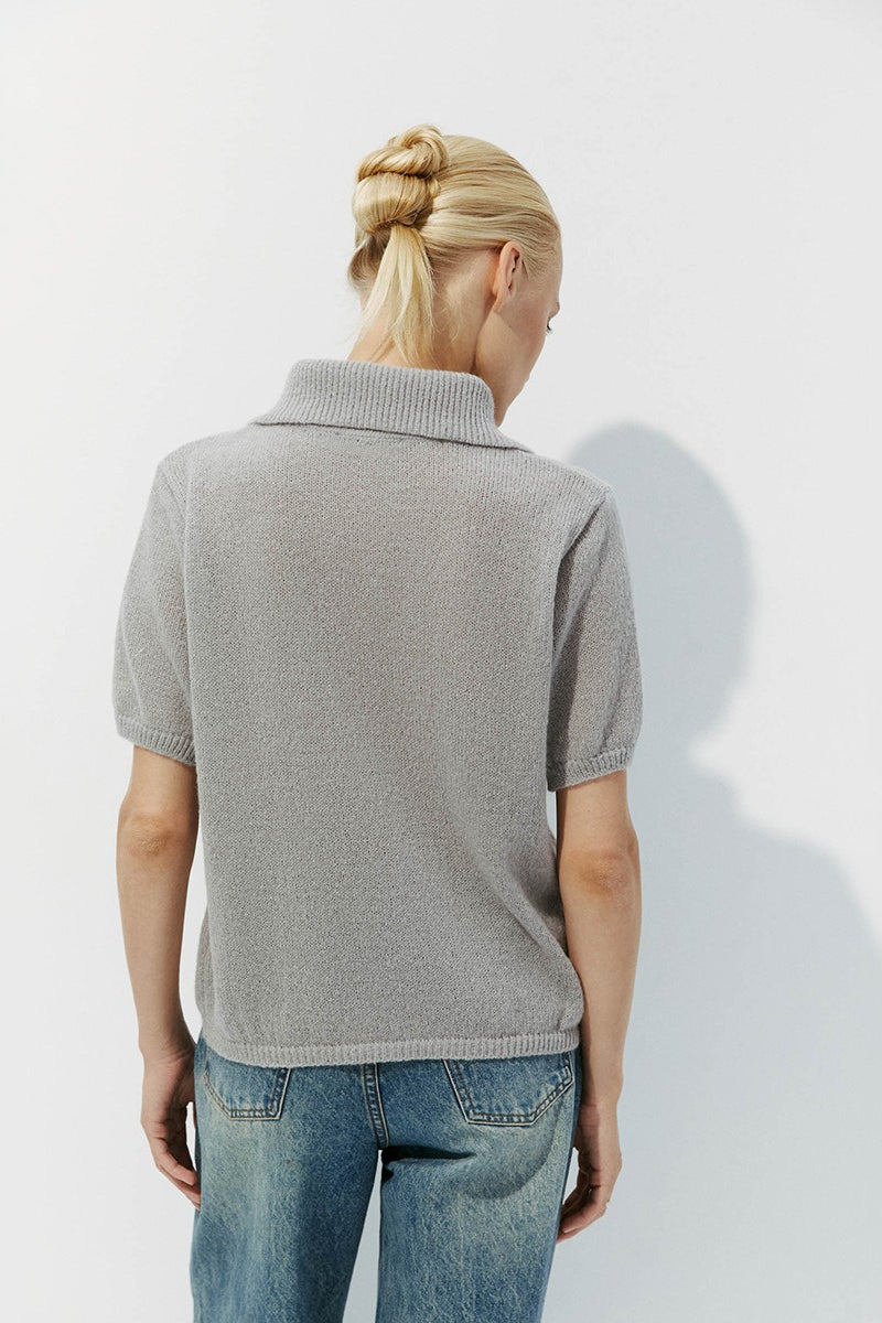 Minimalist Polo Hollow Knit Puff Sleeve Blouse image 18