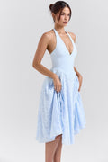 Romantic Blue Halter Jacquard Party Dress image 1