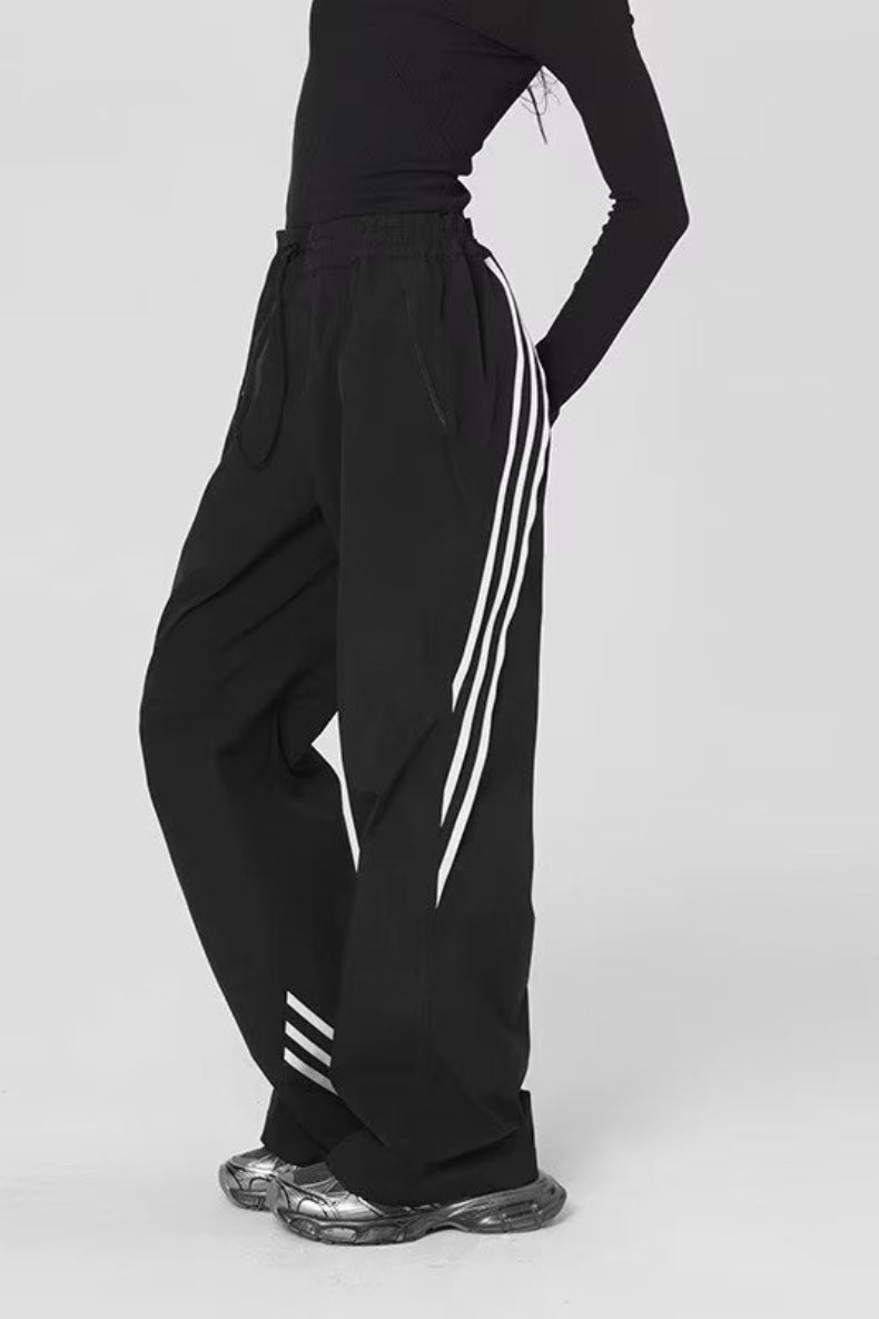 Striped Drapey Straight Wide Leg Athletic Pants image 1