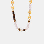 Greta Pearl Necklace detail view styled for Avrienne