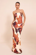 Abstract Print Off-shoulder Strapless Bodycon Maxi Dress image 1