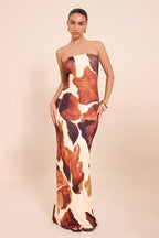 Abstract Print Off-shoulder Strapless Bodycon Maxi Dress image 1