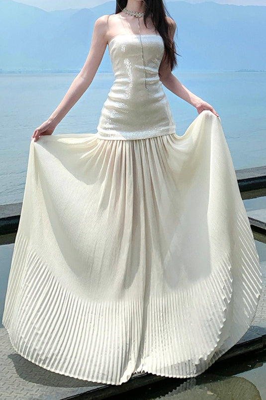 Sequin Patchwork Strapless Flowy Maxi Dress image 5