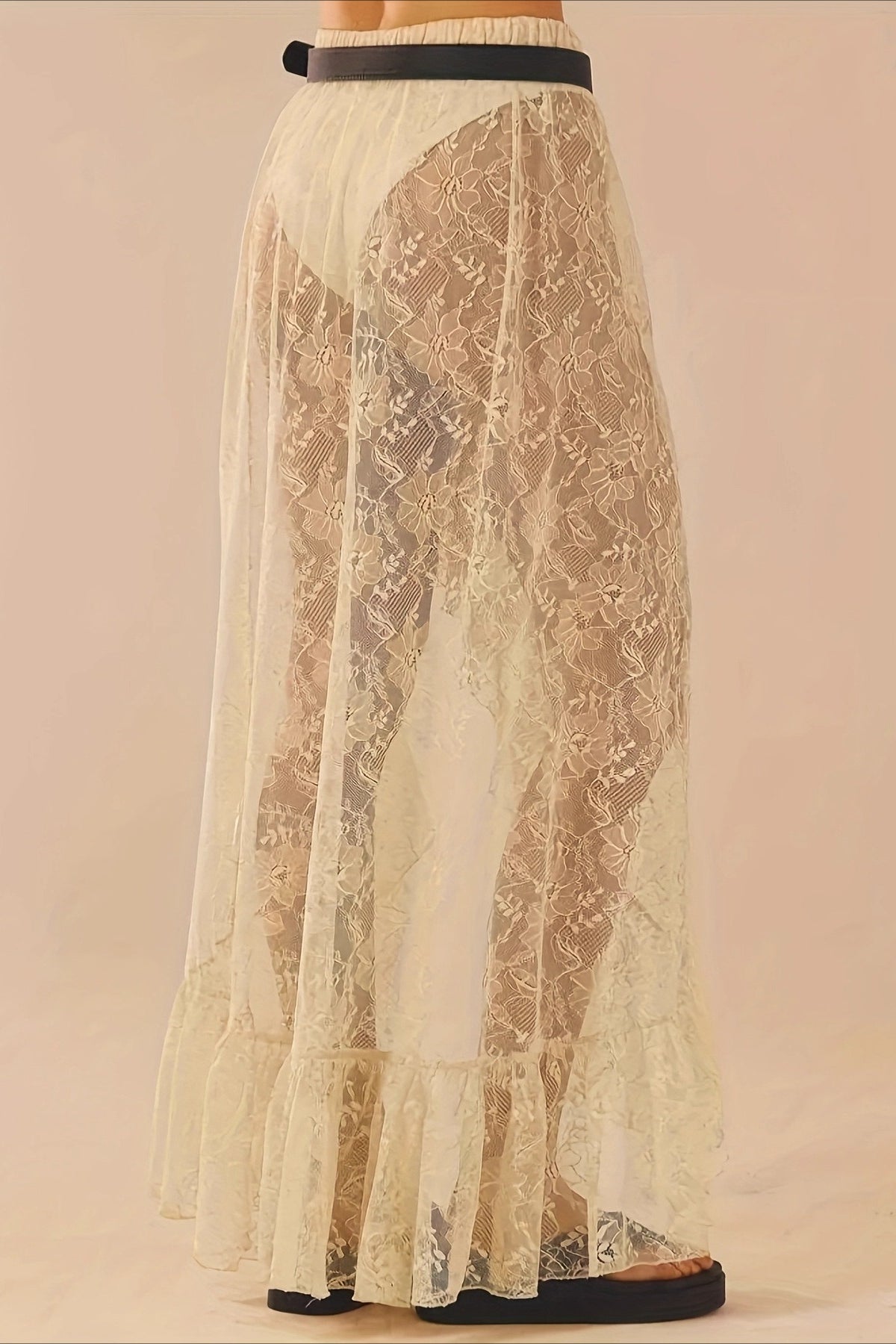 Lace Patchwork Asymmetrical Midi Skirt image 4