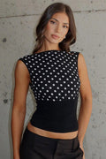 Polka Dot Backless Short Sleeve Crop Top image 1