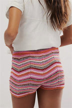 Rainbow Color Block Knit Slim Shorts image 6