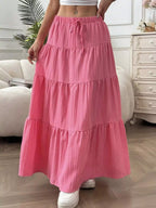 Capri Tiered Maxi Skirt detail view styled for Avrienne