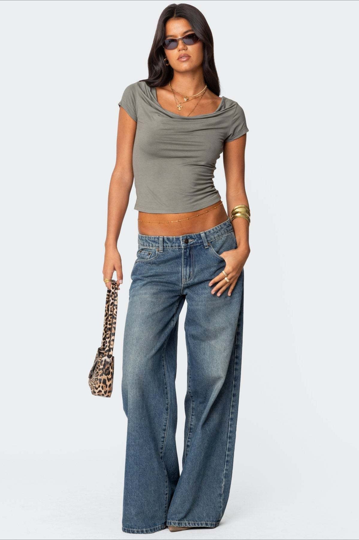 Low Waist Printed Wide Leg Jeans image 5