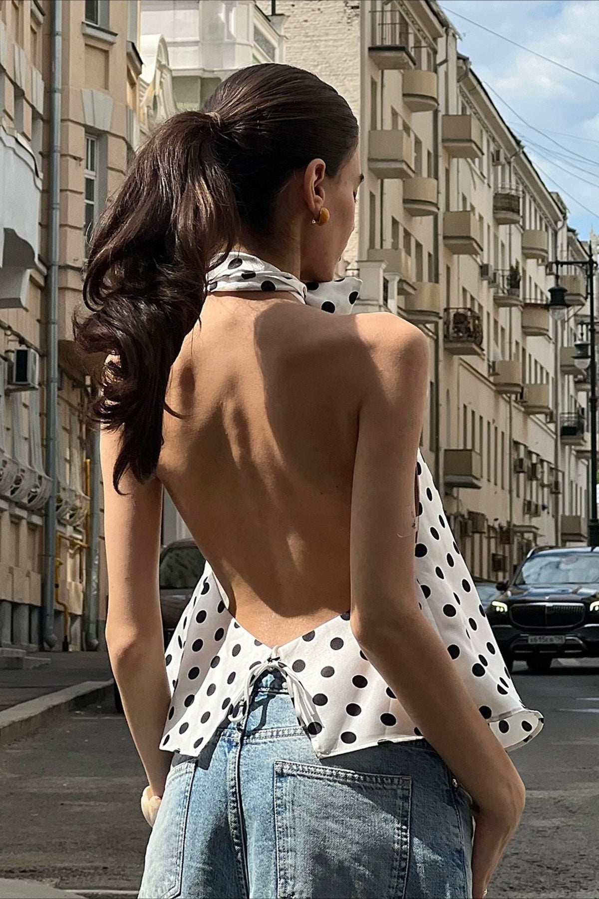 Polka Dot Satin Bow Tie Backless Cami Crop Top image 3