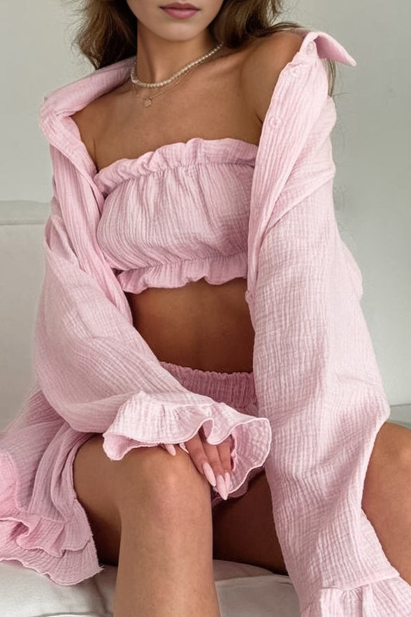 Ruffled Loose Casual Long Sleeve Three Piece Set image 3