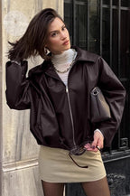 Brown Retro Biker Leather Jacket image 2