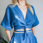 Minimalist Solid Cotton Tie Side Blouse image 1