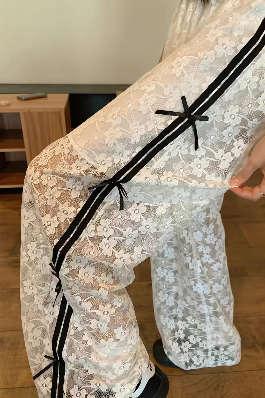 Hollow Out Bowknot Lace Splice Pants image 5
