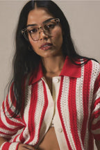 Colorblock Striped Folded Collar Knit Cardigan image 1