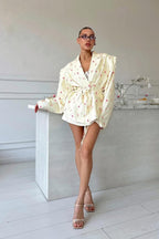 Long Sleeve Printed Waist Tie Blazer image 3
