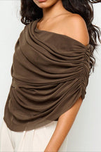 Solid Ruched Cape Loose Blouse image 2
