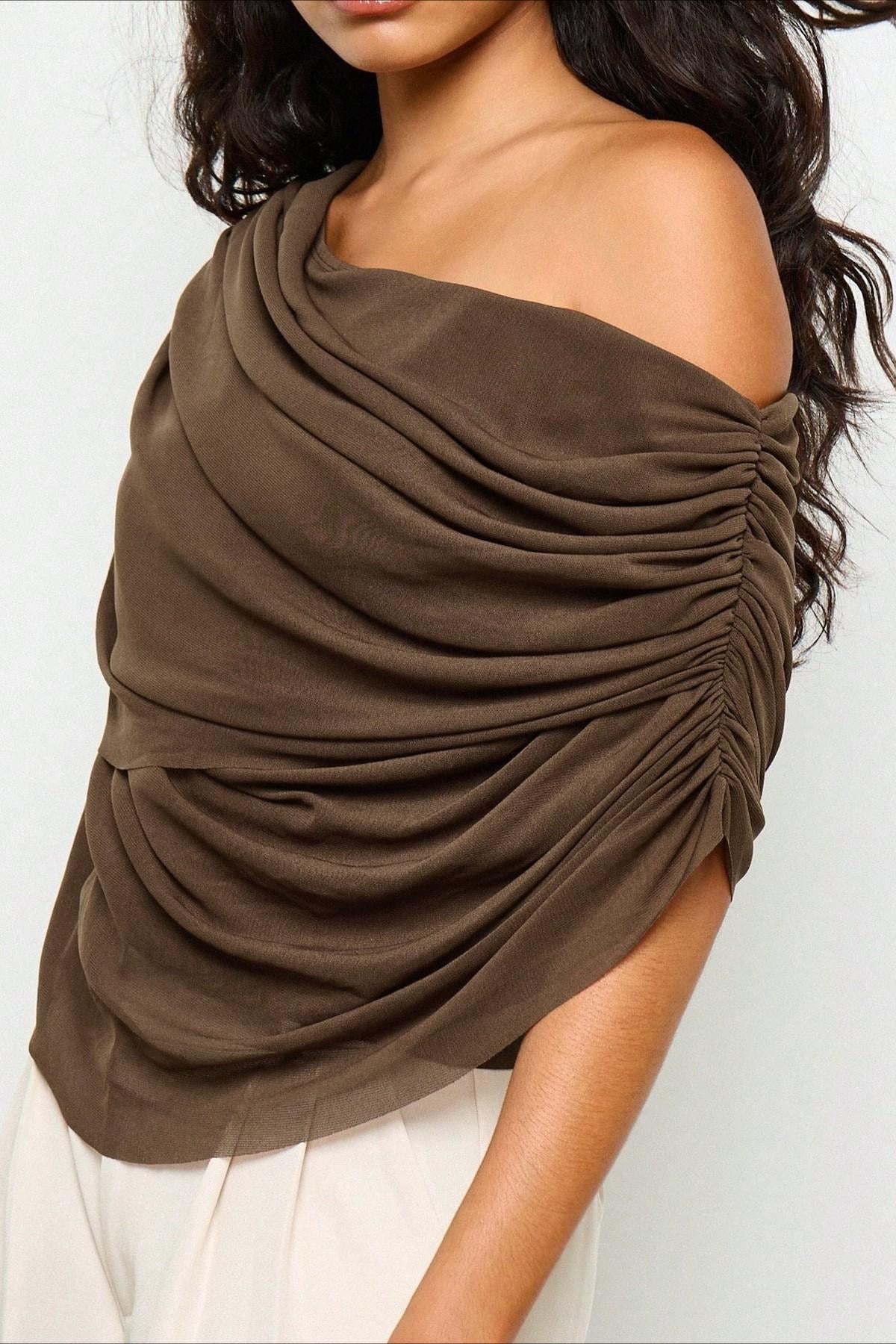 Solid Ruched Cape Loose Blouse image 2
