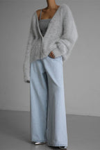 V-Neck Fluffy Knit Cardigan Sweater image 26