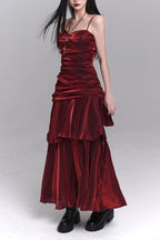 Asymmetrical Burgundy Ruffled Cami Party Dress image 2