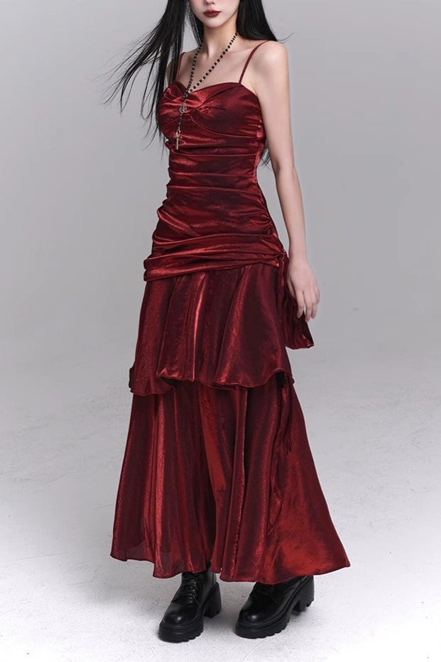 Asymmetrical Burgundy Ruffled Cami Party Dress image 2