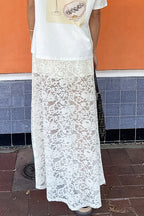 White Lace Sheer High Waist A-Line Skirt image 3