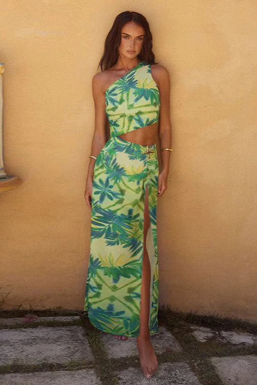 Asymmetrical Shoulder Bodycon Waist Maxi Dress image 1