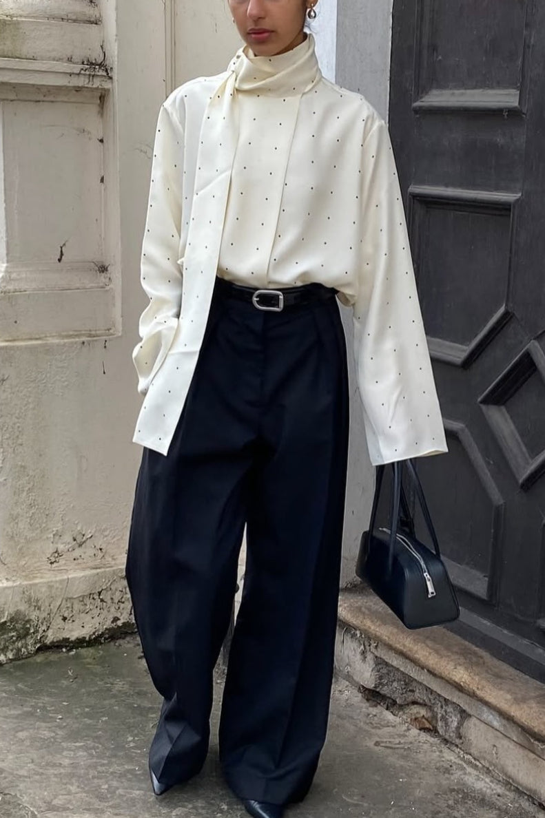 Ribbon Polka Dot Loose Commuter Blouse image 4