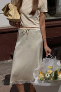 Lace Trim Tie-Up Midi Skirt image 1