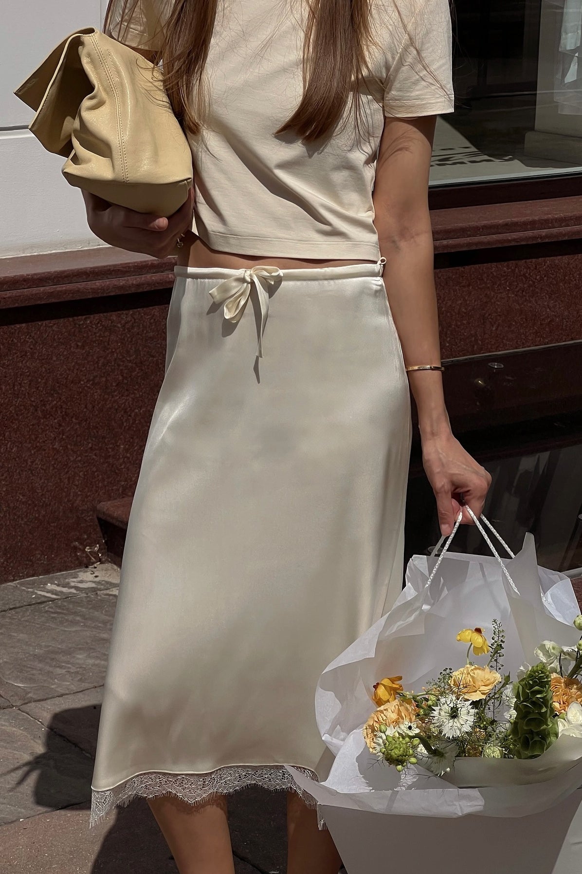 Lace Trim Tie-Up Midi Skirt image 1