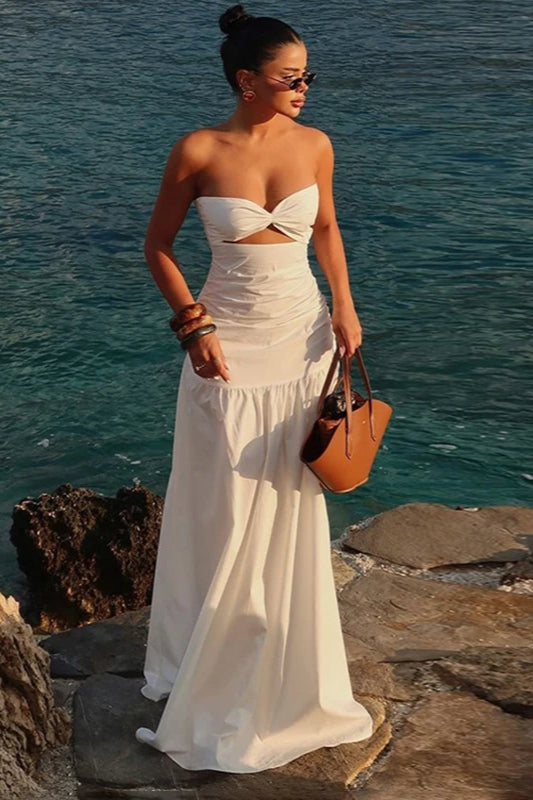 Mesh Strapless Hollow Colorblock Maxi Dress image 1