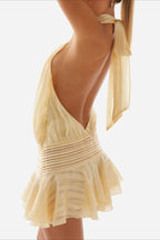 Elegant Halter Satin Jacquard Stripe Mini Dress image 7