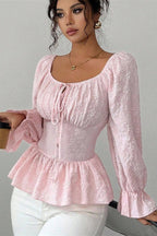 U Neck Tie Long Sleeve Designer Blouse image 2