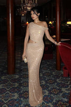 Sparkling Asymmetrical One-Shoulder Hollow Fitted Party Dress image 5