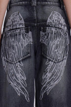 Vintage Faded Wing Print Baggy Jeans image 4