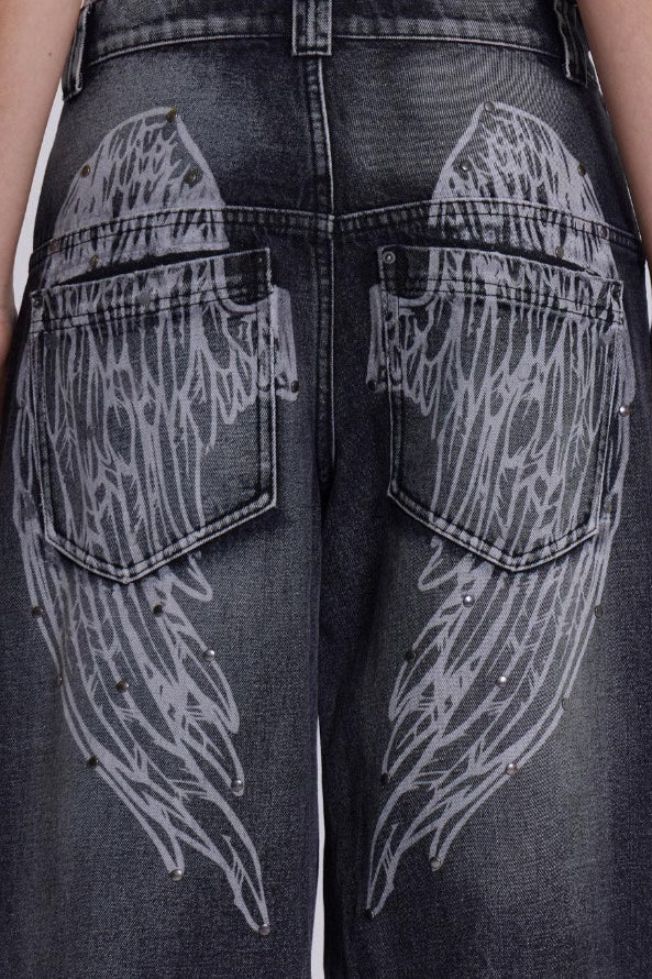 Vintage Faded Wing Print Baggy Jeans image 4