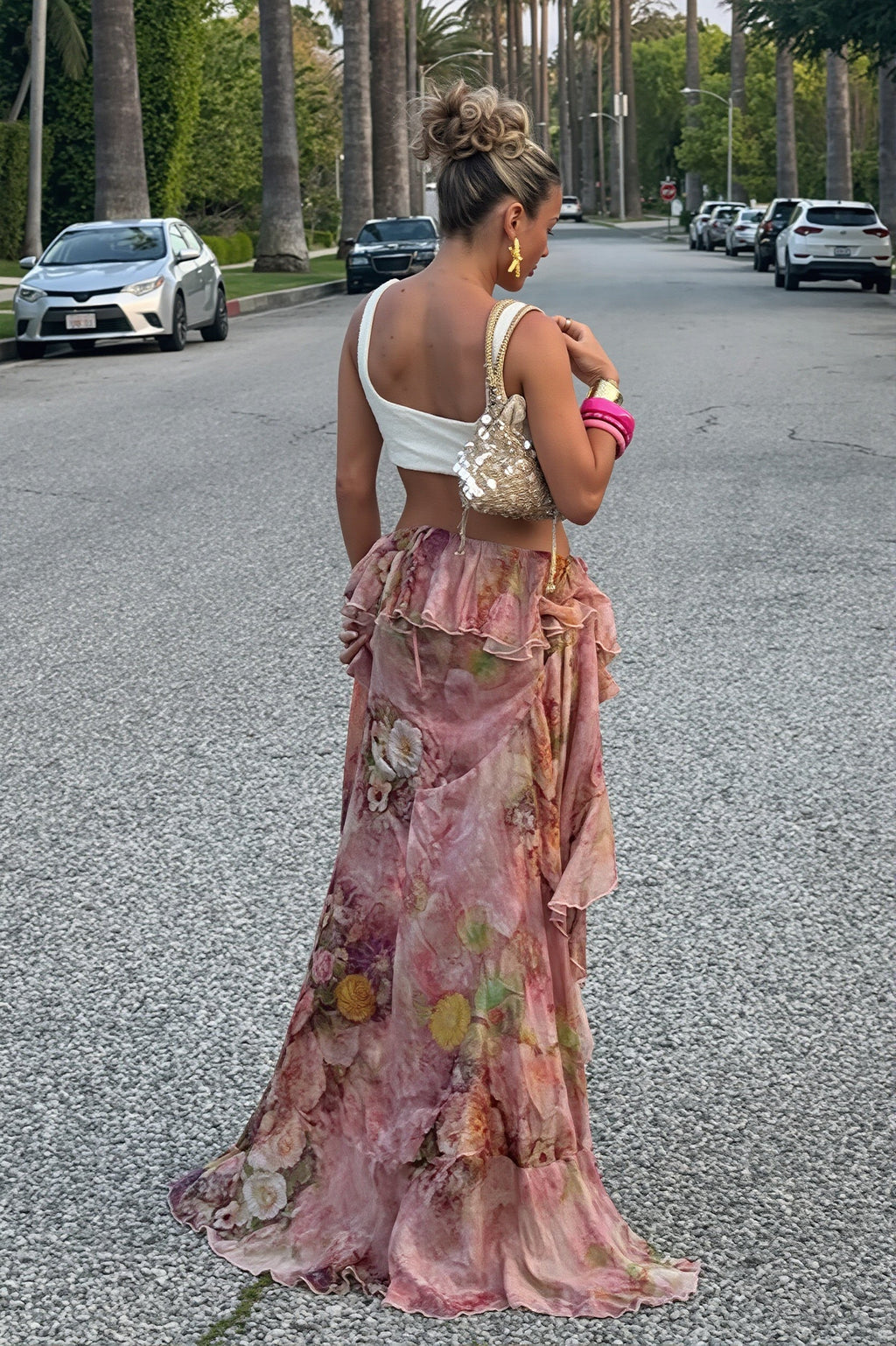 Chic Floral Print Double Ruffle Asymmetric Skirt image 4