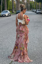 Chic Floral Print Double Ruffle Asymmetric Skirt image 4