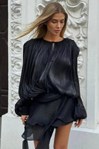 Chiffon Lantern Sleeve Tie Ruffle Mini Dress image 9