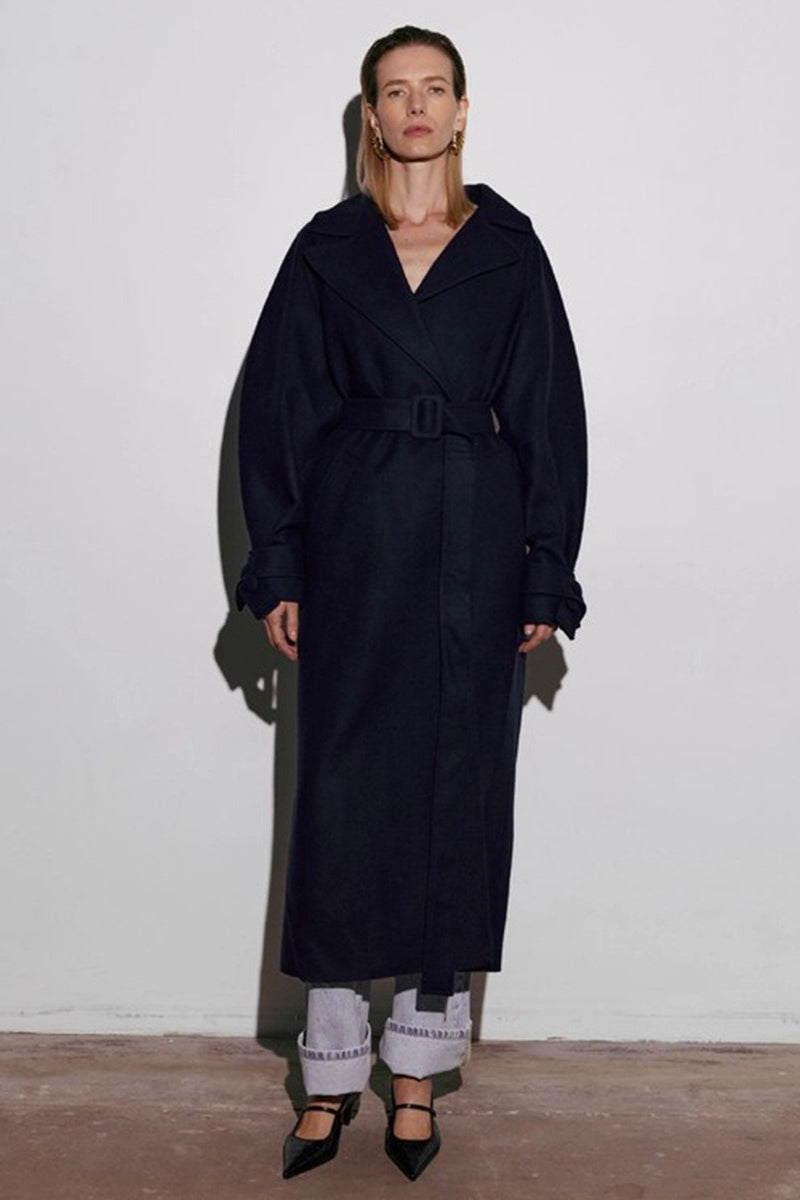 Extra-Long Wool Tie-Waist Loose Overcoat image 11
