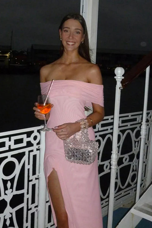 Off-Shoulder Ruffle Mesh Split Maxi Party Dress image 9
