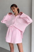Cotton Long Sleeve Shirt Wide Leg Pants Two Piece Set image 1
