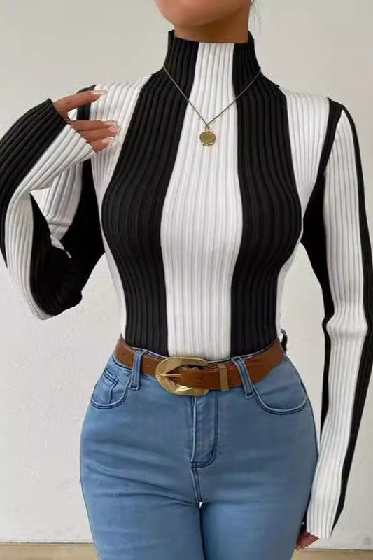 Classic Black White Vertical Stripe Knit Top image 5