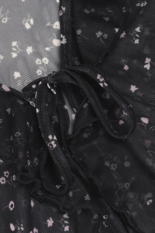 French Vintage Floral Bow Tie Tulle Cardigan Blouse image 4