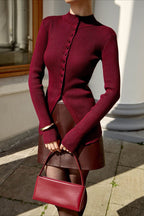 Single-Breasted Rib-Knit Slim Long Sleeve Blouse image 1