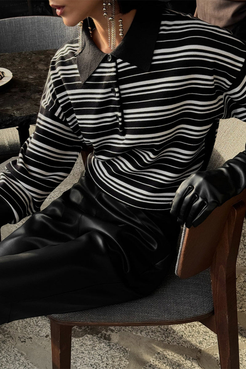Colorblock Striped Polo Knit Sweater image 7