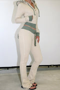 Cropped Hooded Letter Print Cardigan Two Piece Set image 1