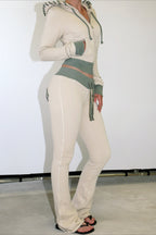 Cropped Hooded Letter Print Cardigan Two Piece Set image 1