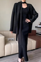 Ribbed High-End Knit Cardigan Tank Wide-Leg Pants Three Piece Set image 10