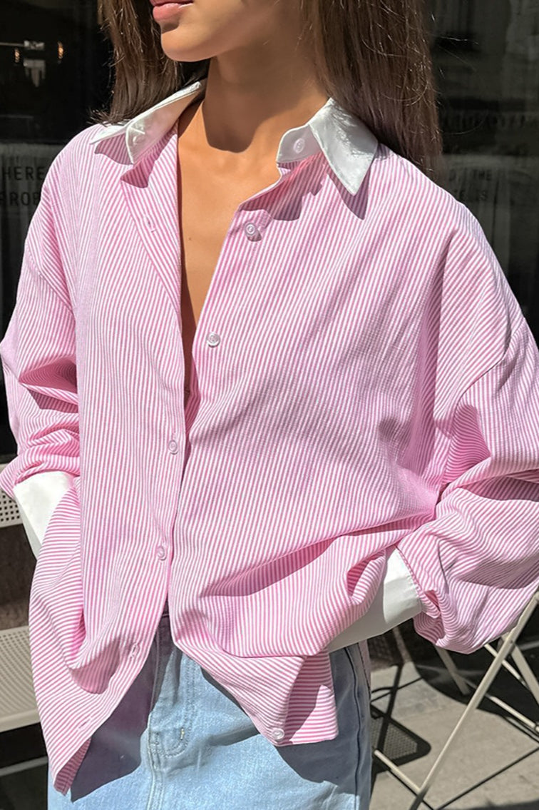 Casual Striped Button Up Blouse image 1