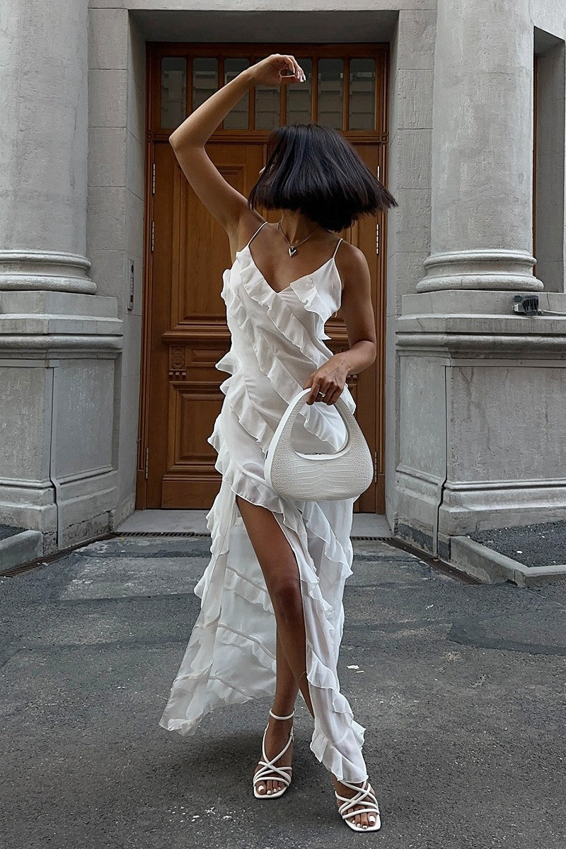 Cami Slit Patchwork Ruffle Sexy Maxi Dress image 3